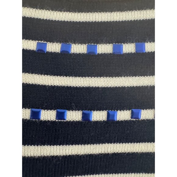Boston Proper Blue Striped Soft Sweater Embellished Neckline Size XS Knit Top - Picture 3 of 8